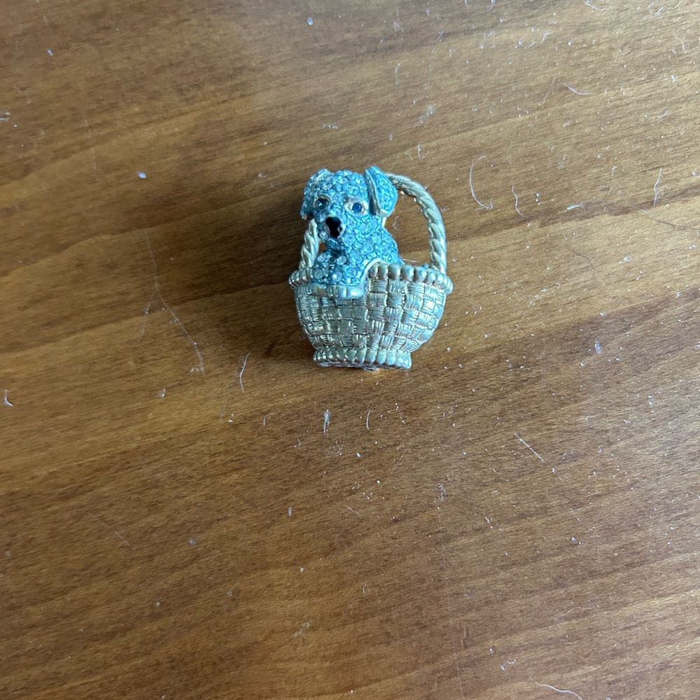 Carolee Vintage Cute Dog in Basket Brooch